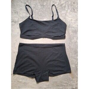 NWOT Quince2 Piece Underwear Bralette set Women's  Large Black Organic Cotton